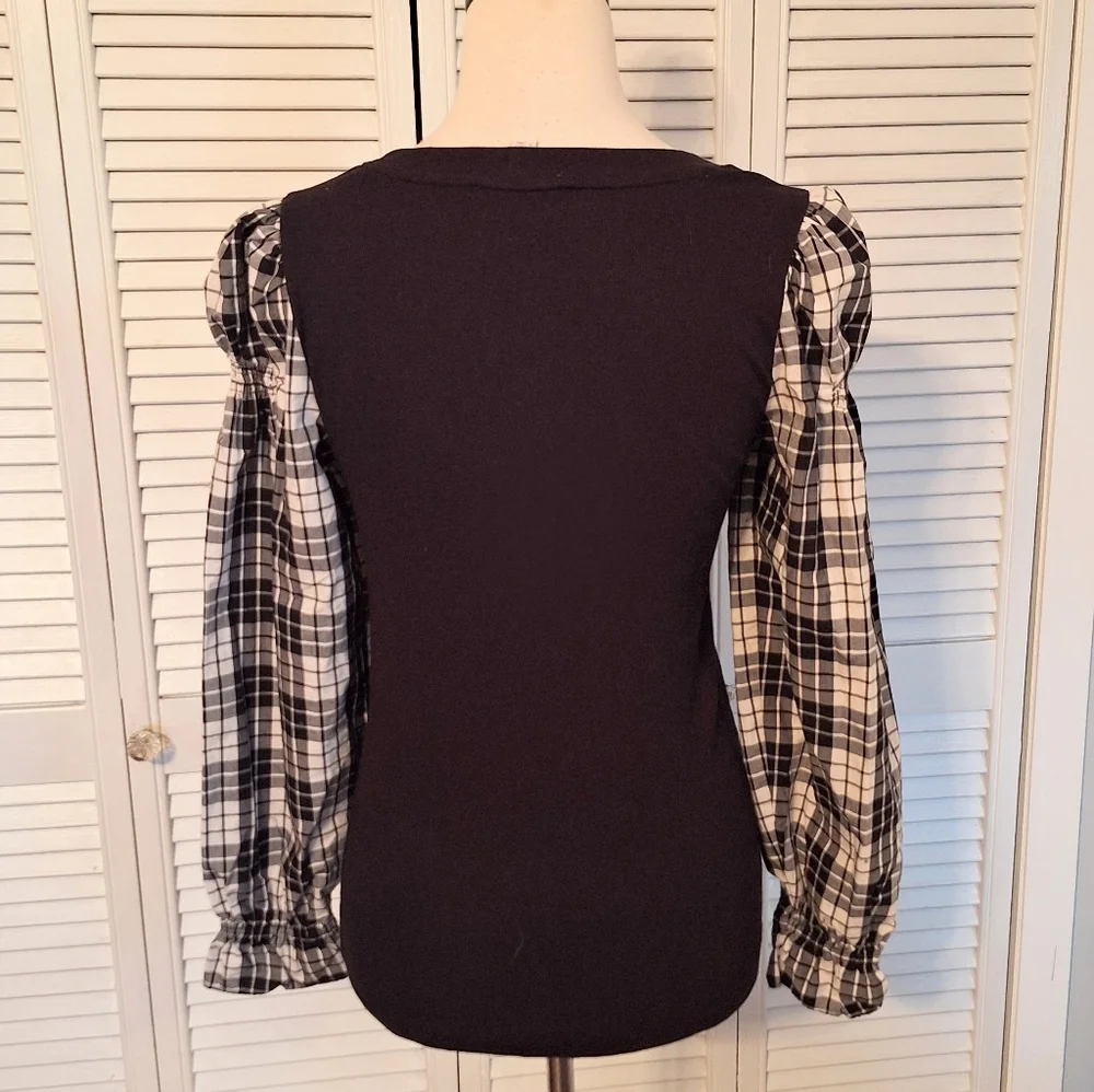LOFT plaid Sleeve Top Blouse Small *C7 - Picture 7 of 7